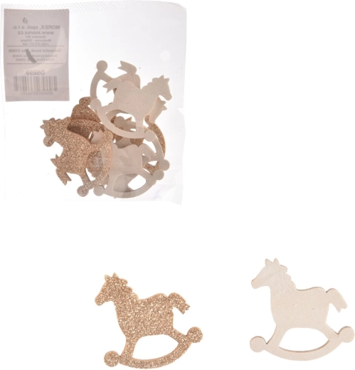 Drevený koník biely/hnedý 4 cm (8 ks)