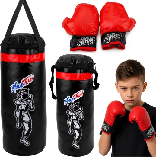 Detský boxovací set MuayThai M – boxovacie vrece 55 × 17 cm a rukavice