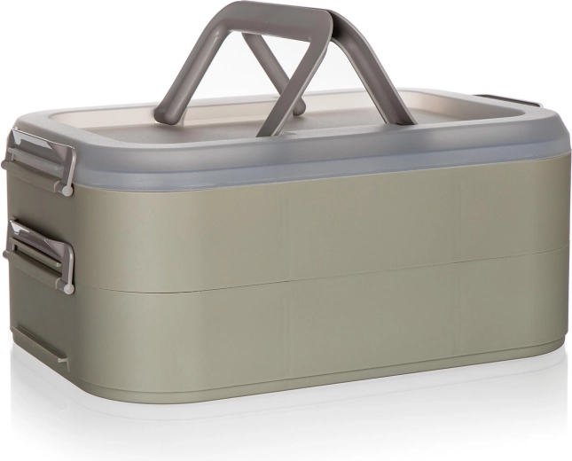 Dvojposchodový prenosný party box s vekom LATTE, 40 × 28 × 17,8 cm