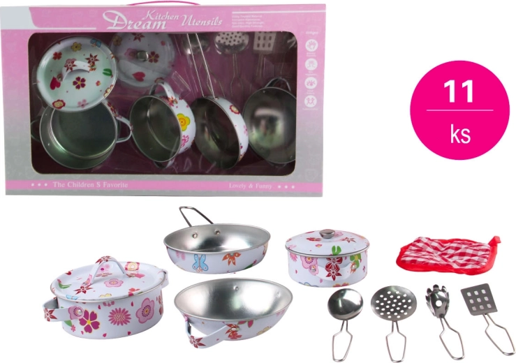 11-dielna plechová sada detského riadu s potlačou