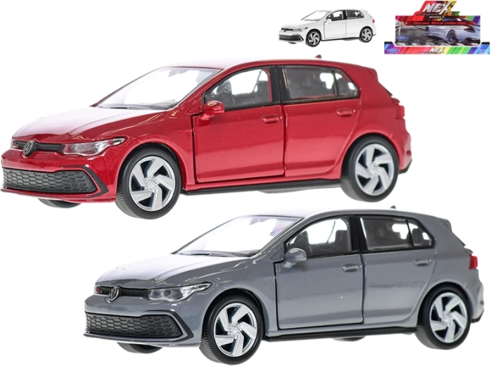 Kovový model auta Volkswagen Golf 8 GTI so spätným chodom