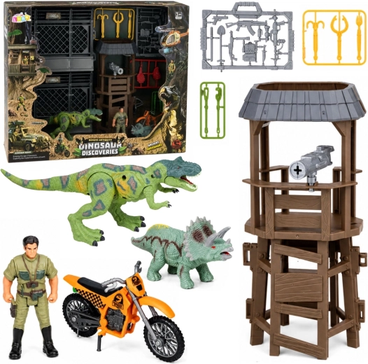 Dinosauria výskumná základňa s vežou, klietkou, figúrkami a doplnkami