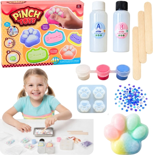 Kreatívna DIY sada na výrobu antistresových squishy – mačacia labka (44 dielov)