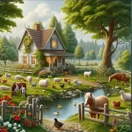Norimpex diamantové maľovanie Vidiecky dom so zvieratami 30 × 40 cm