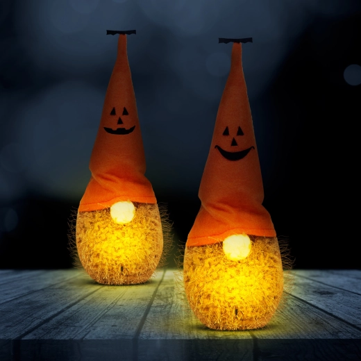Halloweenový LED trpaslík z polyesteru, 20 cm – 1 kus