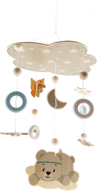 Závesný kolotoč macko z prírodného dreva