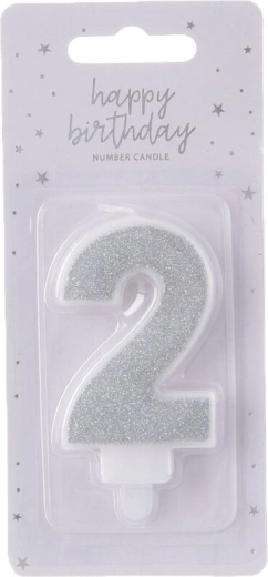 Strieborná tortová sviečka číslo 2 (7 cm)