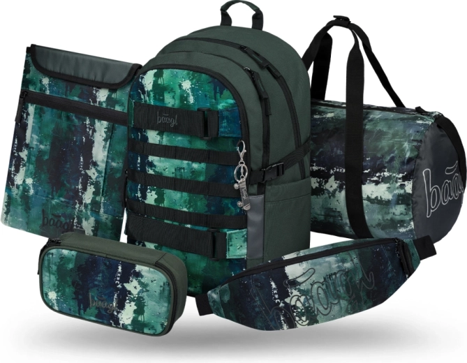 Baagl set Skate Forest: školský batoh, peračník, športová taška, ľadvinka a obal na notebook