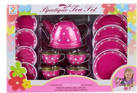 Plechový čajový set s bodkami pre deti