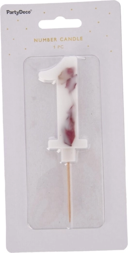 Tortová sviečka číslo 1 s bielym kvetom 8 cm