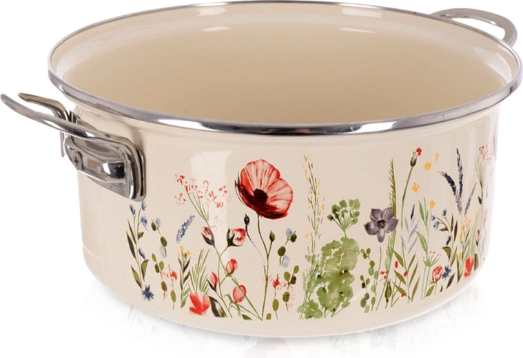Smalťovaný hrniec krémový s motívom makov 24 cm, 3,8 l