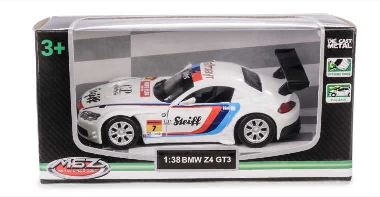 Kovový model auta bmw z4 gt3 1:38 s pull-back pohonom