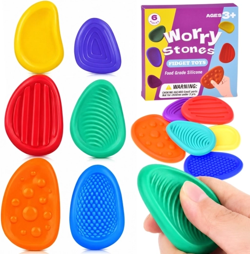 Silikónové senzorické kamienky fidget toys – sada 6 ks