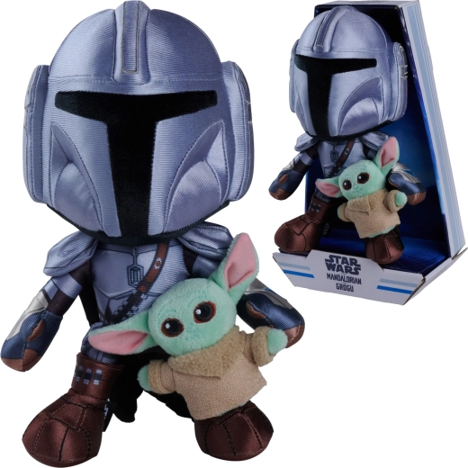 Disney Star Wars plyšový set Mandalorian a Grogu 25 cm a 7 cm