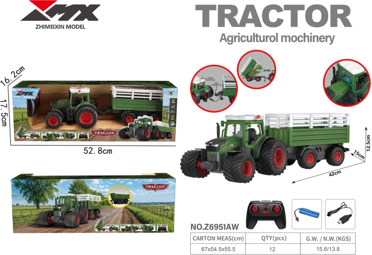 Diaľkovo ovládaný traktor s prívesom a sklápačom