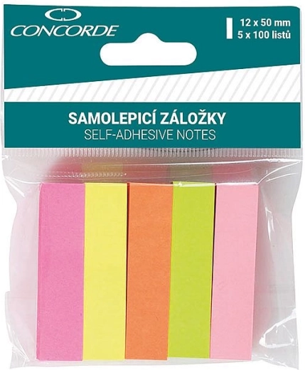 Samolepiace záložky neónové 12 × 50 mm, 5 × 100 listov
