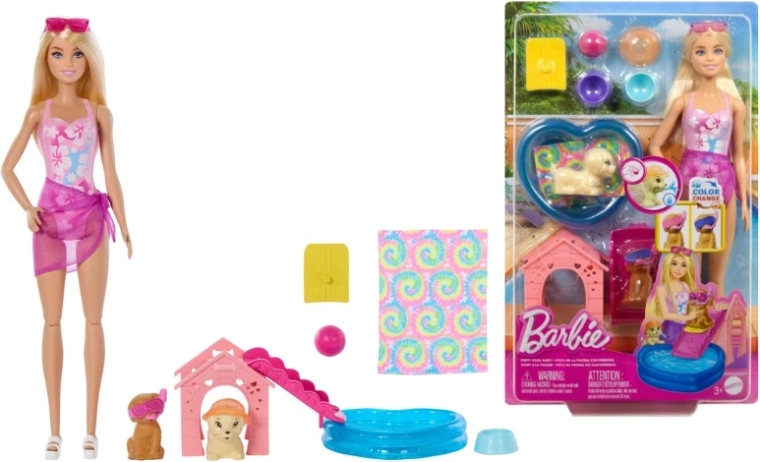 Barbie herný set s psíkmi na kúpanie s efektom zmeny farby - 1 kus