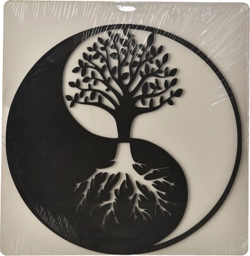 Drevená nástenná dekorácia yin-yang čierna 35 × 35 cm