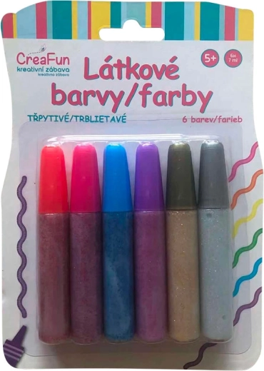 CreaFun textilné farby s trblietkami – sada 6×42 ml