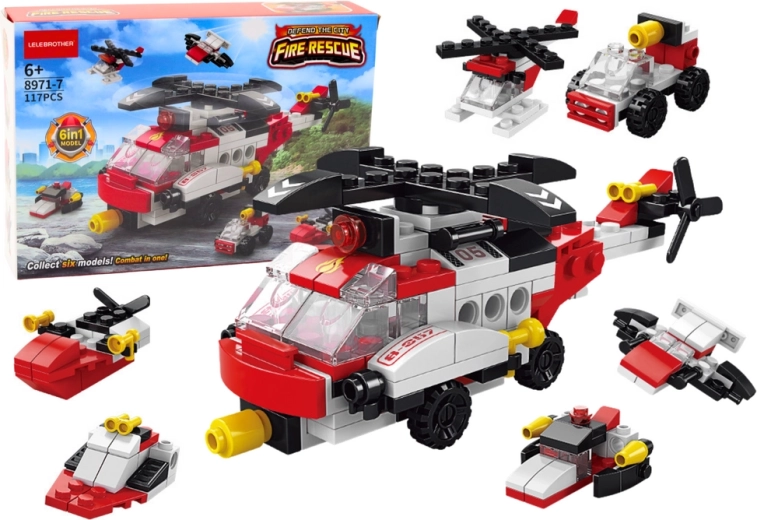 Stavebné bloky Vrtuľník 6 v 1 Sada kutilských vozidiel 117 dielov.