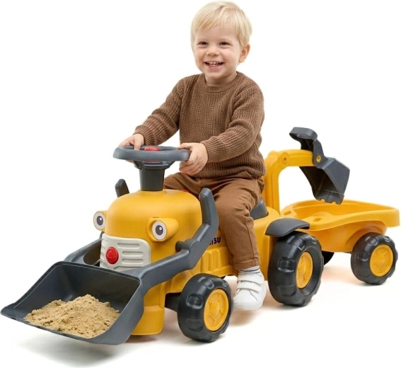 Odrážadlo Komatsu s nakladačom, rýpadlom a prívesom