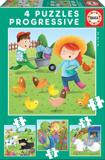 Educa puzzle Zvieratká z farmy 4v1 (6–16 dielikov)