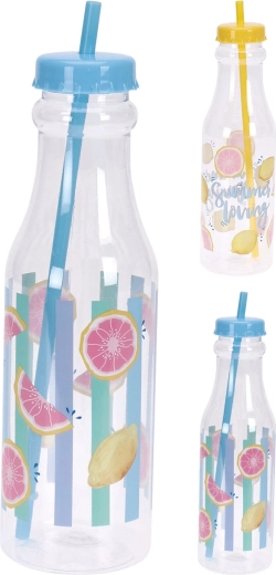 Fľaša na pitie so slamkou 650 ml – mix letných motívov