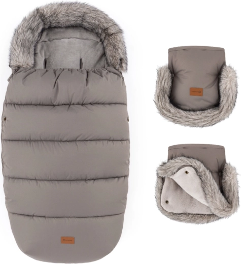 Petite&Mars zimný set: fusak Comfy 4v1 a rukavice na kočík Furry mocha mousse