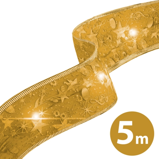 Vianočná LED stuha zlatá s teplým bielym svetlom 5 m