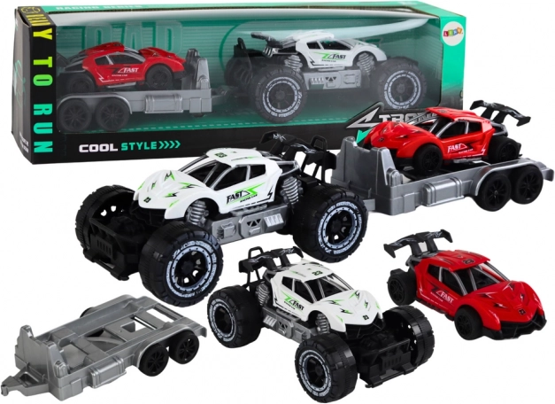 Terénne auto s prívesom a športovým autom sada