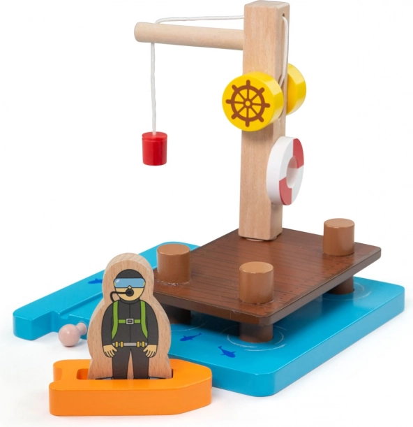 Bigjigs Rail prístav s žeriavom, člnom a potápačom