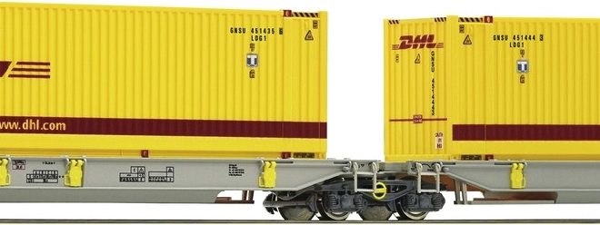 Roco kĺbový kontajnerový vozeň Sdggmrs/T2000 AAE s kontajnermi DHL, H0
