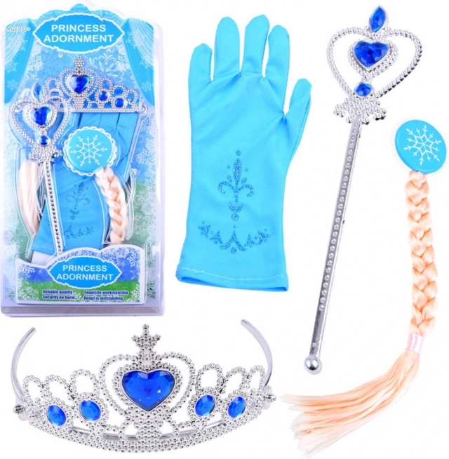 Kúzelný princeznovský set s korunou, paličkou, vrkočom a rukavičkou – Červená