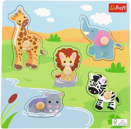Drevené mini puzzle Safari – 5 dielikov
