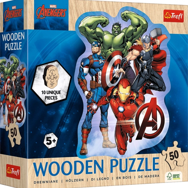 Drevené obrysové puzzle AVENGERS – 50 dielikov