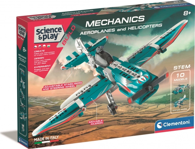 Clementoni Science & Play mechanické laboratórium – lietadlá a vrtuľníky 10 v 1
