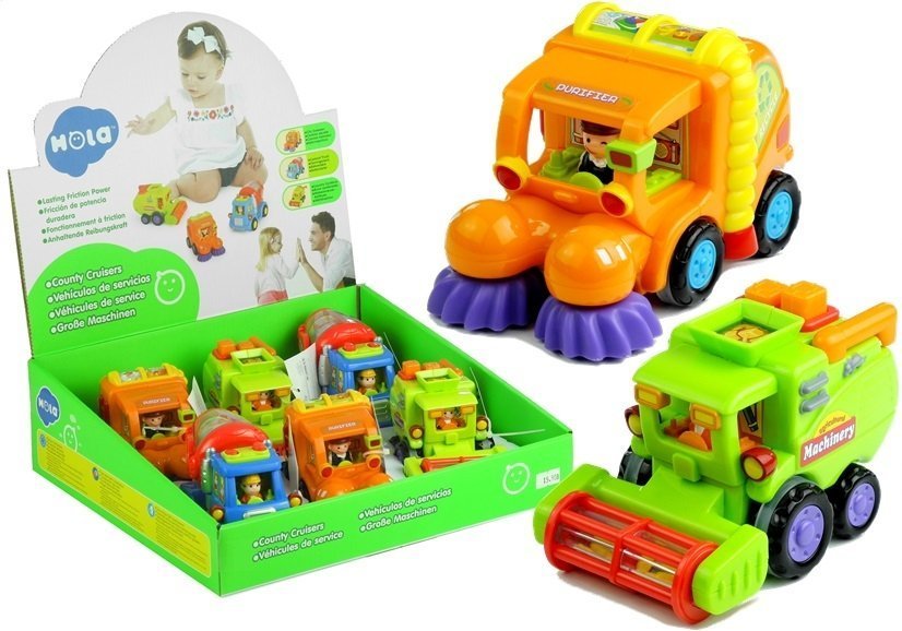 Lean Toys Kreslené autá kombajn, popolnice, miešačka