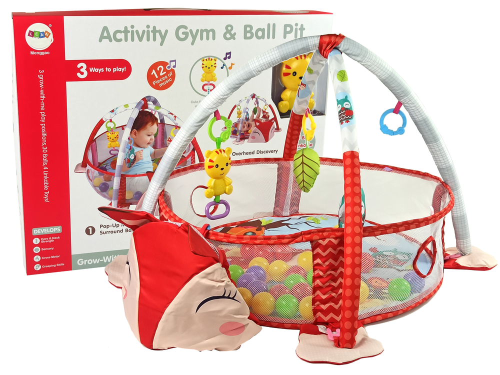 Veľká hracia podložka pre bábätká s líškou a bazénom s loptami