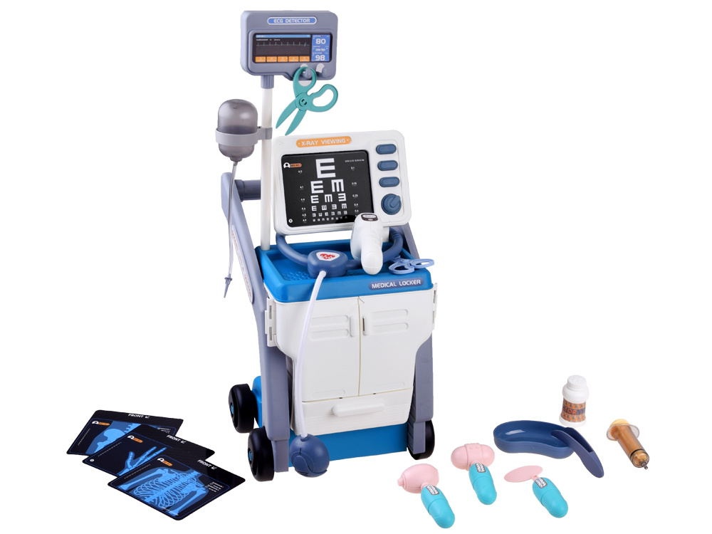 JOKO Veľká Sada Detský lekársky vozík s röntgenom a stetoskopom na batérie modrý