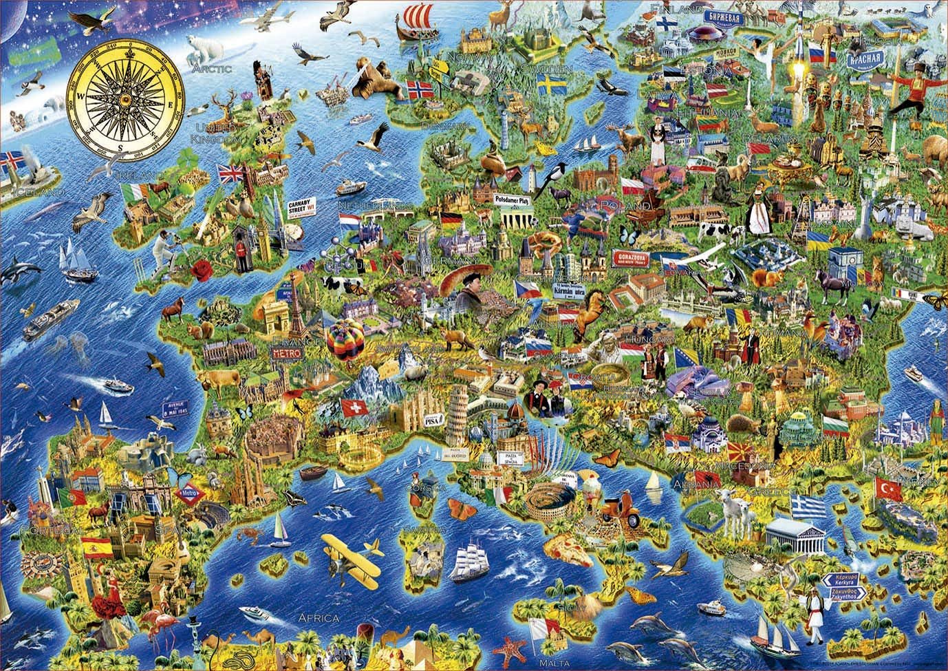 Educa Puzzle Šialená mapa Európy, 500 dielikov