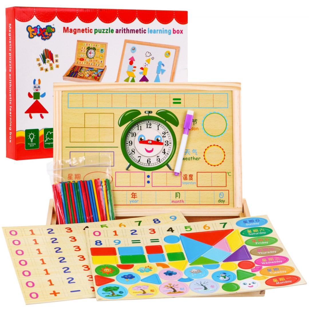 Drevená magnetická tabuľa pre deti 3+ Sada na učenie + Príslušenstvo