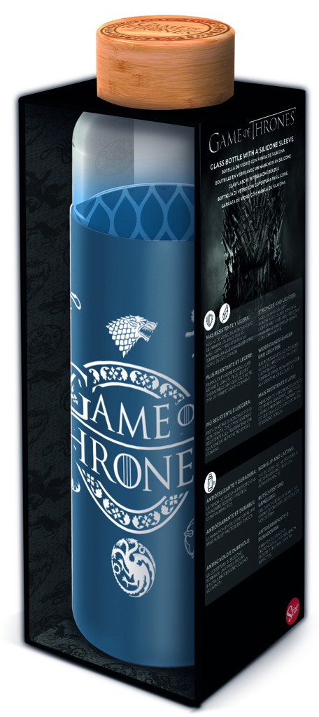 Epee Merch Hra o Tróny Game of Thrones sklenená fľaša so silikónovým návlekom 585 ml