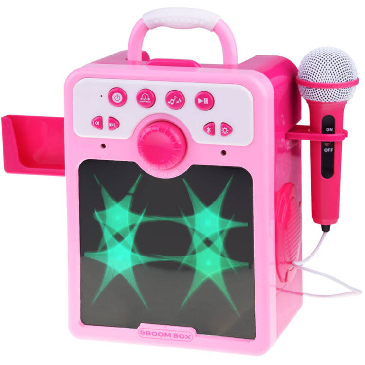 Ružový detský hudobný reproduktor Boombox s mikrofónom