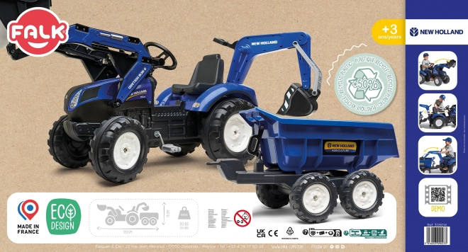 Traktor New Holland s prívesom modrý pre deti od 3 rokov