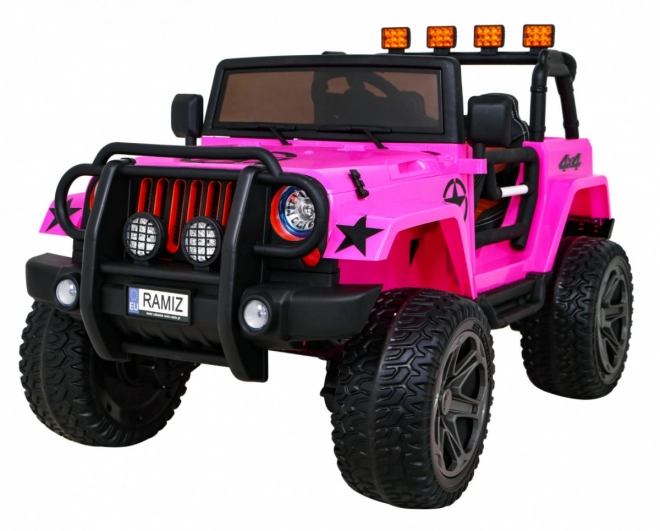 Terénne auto Monster 4x4 jeep pre deti Ružová + Diaľkové ovládanie + Nastavenie sedadla + Pomalý štart + MP3 LED + Nosič batožiny + Batoh
