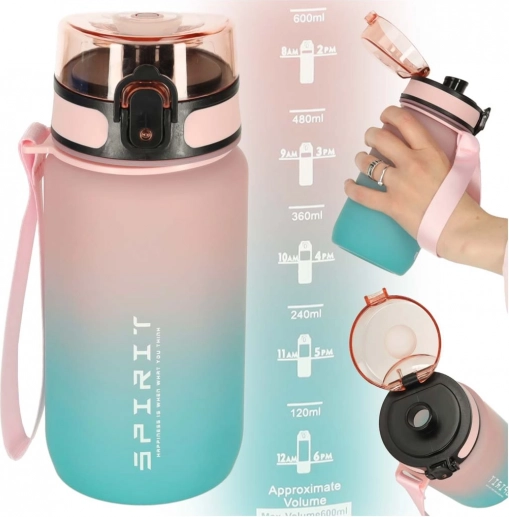 Športová fľaša na vodu s náustkom 600 ml ružovo-modrá
