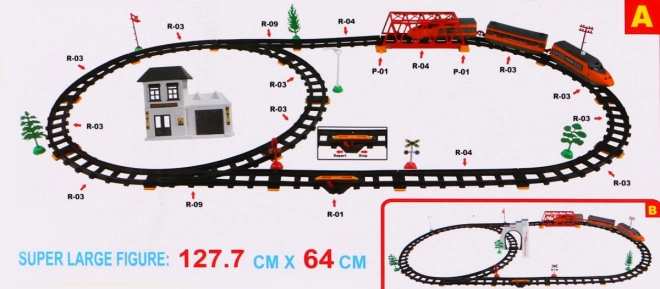 Veľká detská elektrická železnica s vagónom a doplnkami