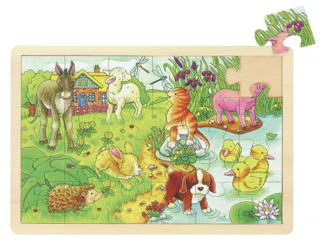 Drevené puzzle Mláďatá na statku 24 dielikov