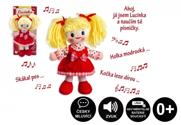 Česká spievajúca handrová bábika Lucinka - 30 cm