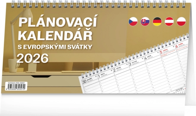 Stolový kalendár Plánovací s európskymi sviatkami 2026